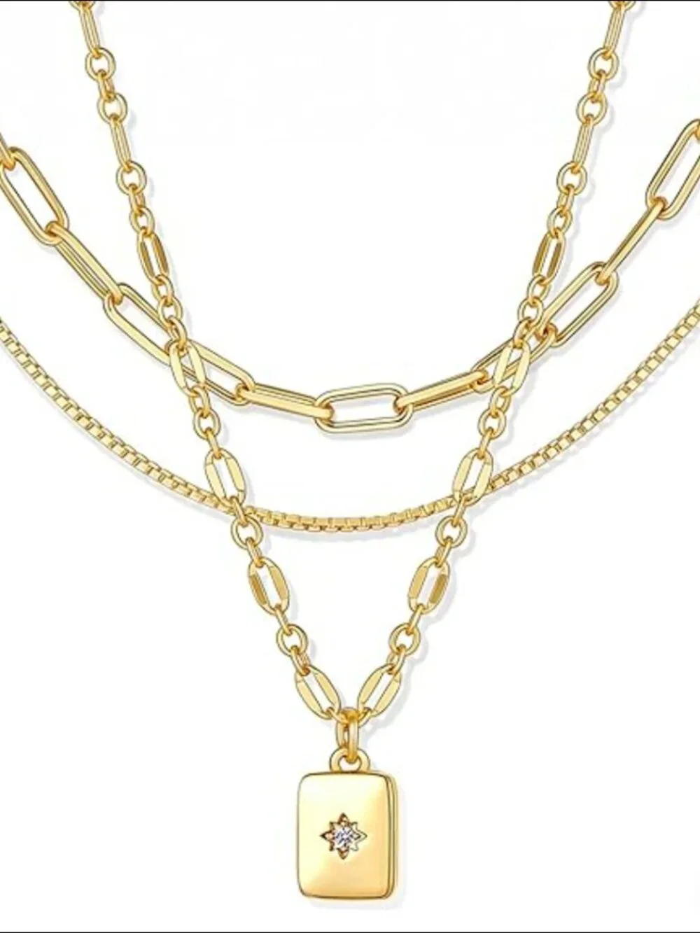 14K Yellow Gold Layered Necklace Set Stackable Pendant - Picture 5 of 5